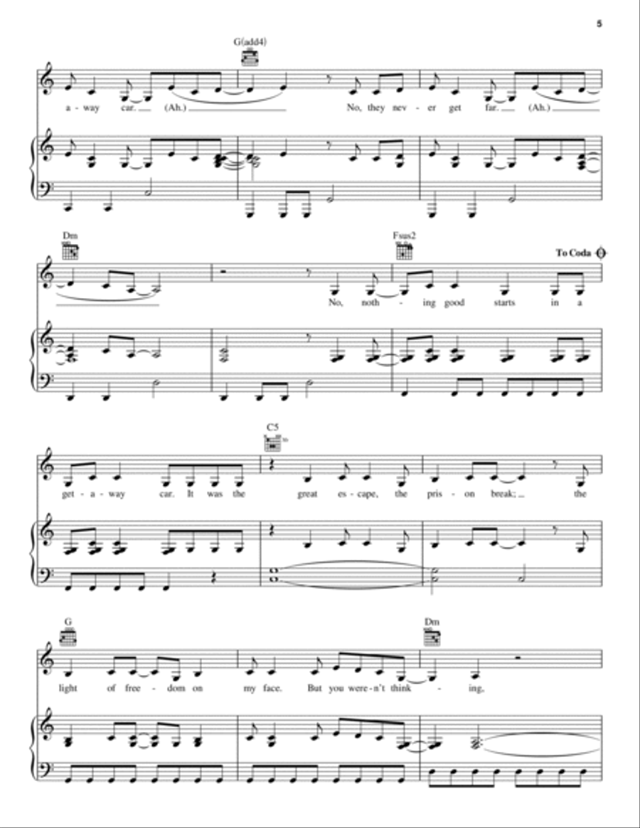 Getaway Car Piano, Vocal, Guitar scores gallery preview page 5