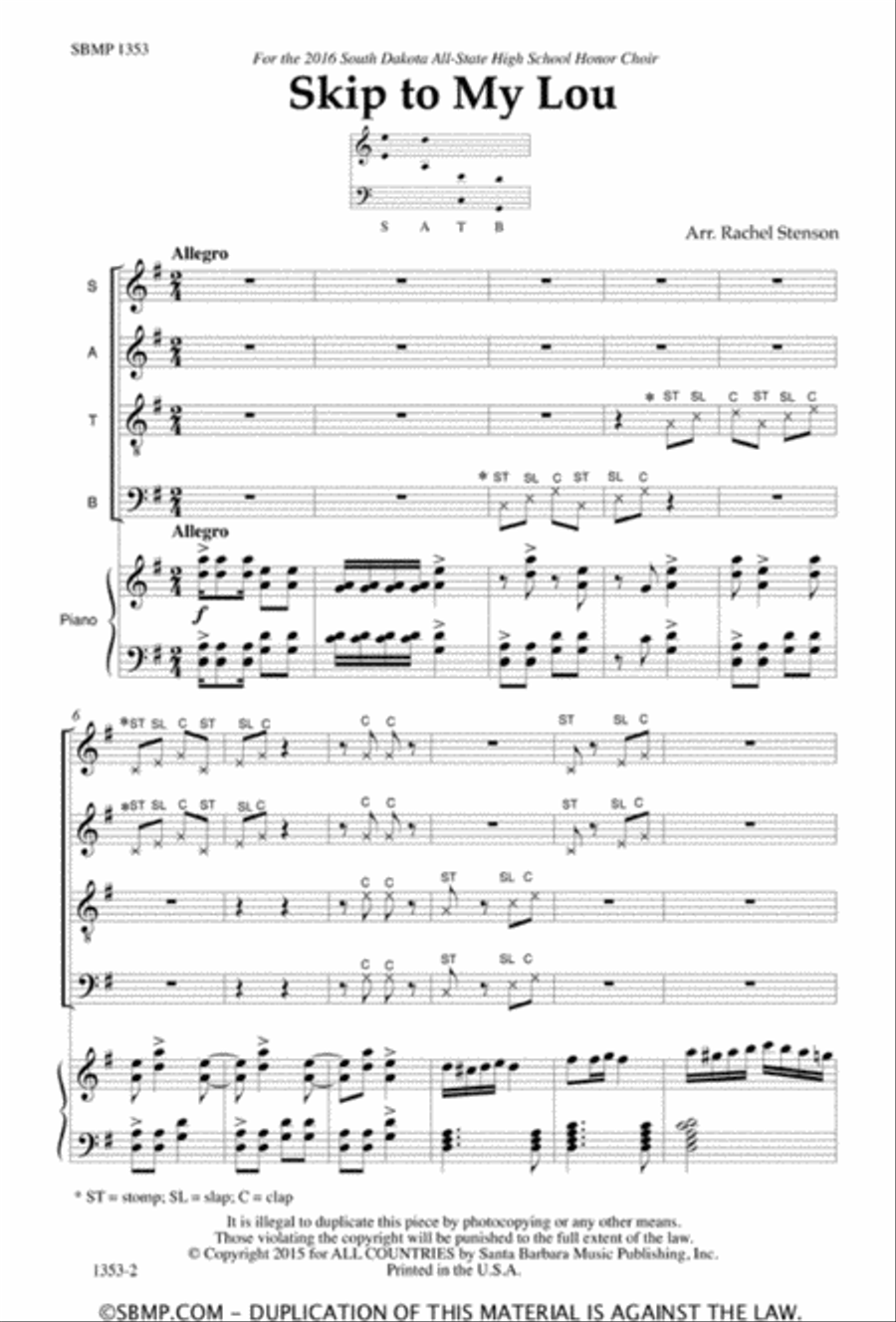 Skip to My Lou - SATB Octavo 4-Part scores gallery preview page 2