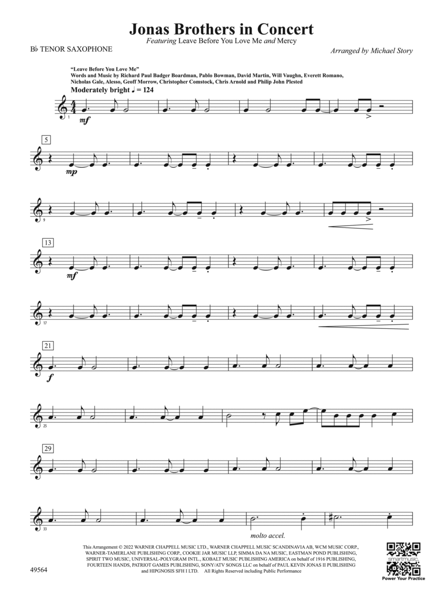 Jonas Brothers in Concert: B-flat Tenor Saxophone Concert Band scores gallery preview page 1
