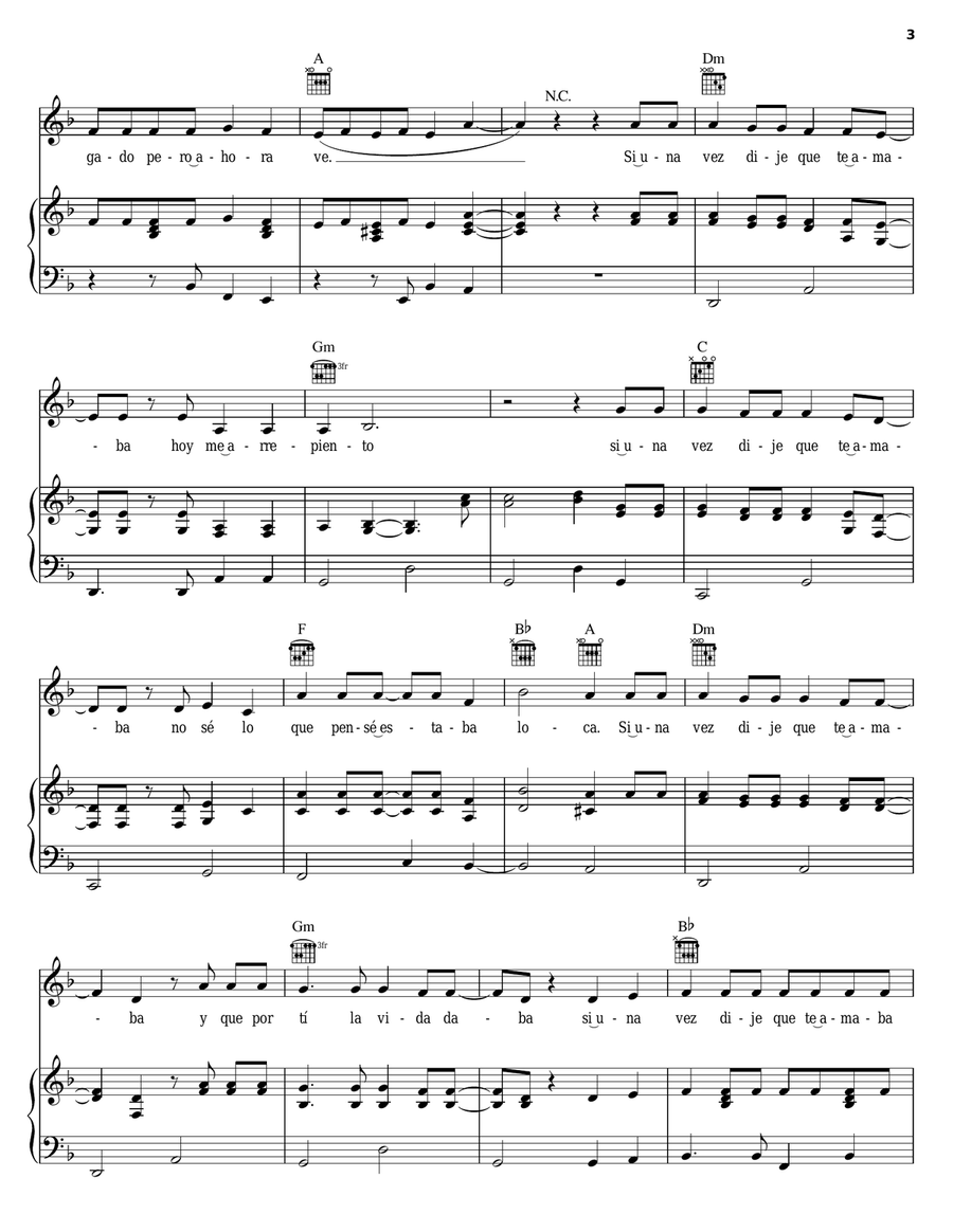 Si Una Vez Si Una Vez Piano, Vocal, Guitar scores gallery preview page 3