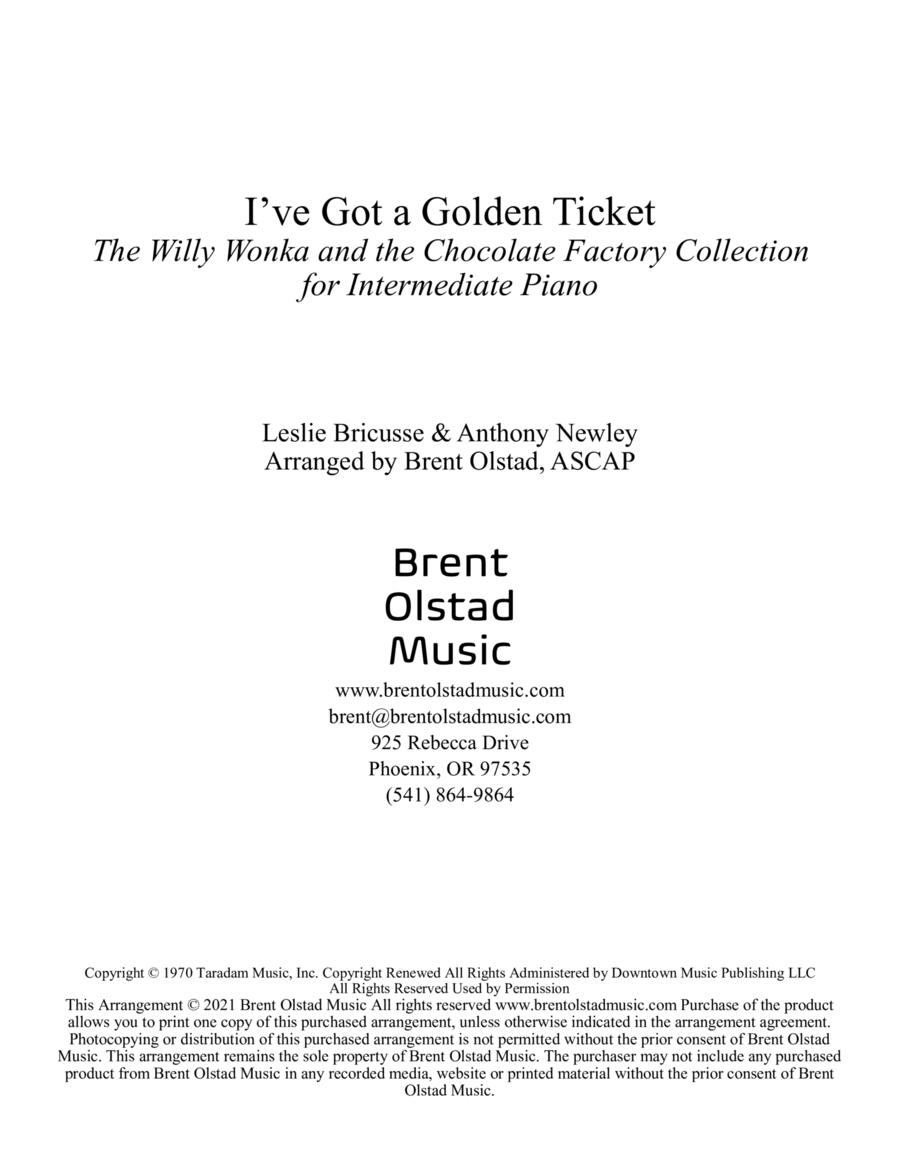 I've Got A Golden Ticket Piano Solo scores gallery preview page 1