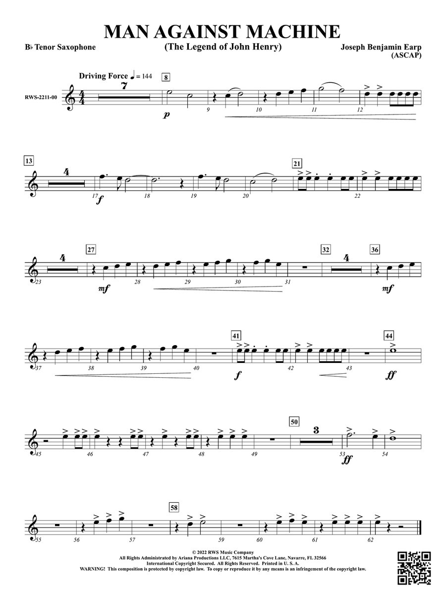 Man Against Machine - The Legend of John Henry: B-flat Tenor Saxophone Tenor Saxophone scores gallery preview page 1