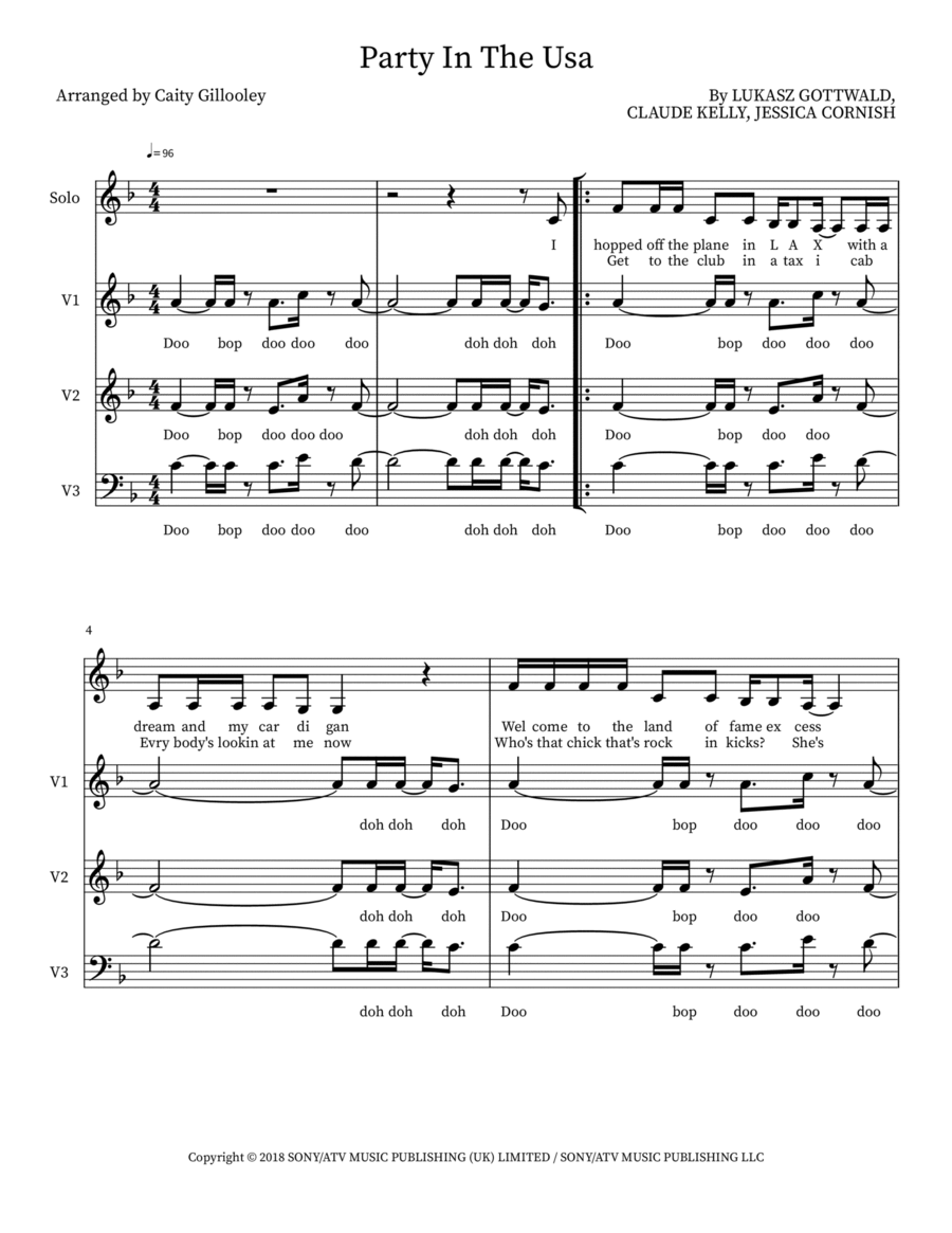 Party In The Usa 4-Part scores gallery preview page 1