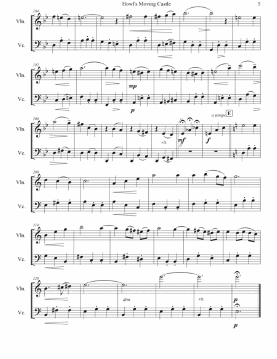 Howl's Moving Castle String Duet scores gallery preview page 6