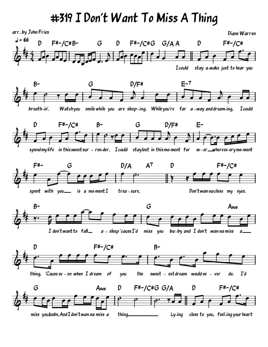 I Don't Want To Miss A Thing Piano, Vocal, Guitar scores gallery preview page 1