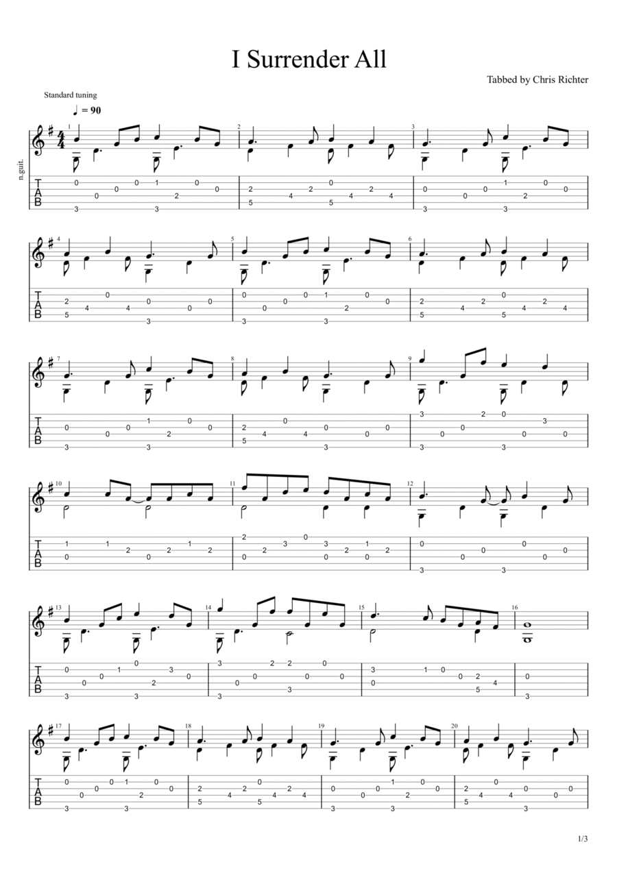 I Surrender All (All To Jesus I Surrender) Guitar Tablature scores gallery preview page 1