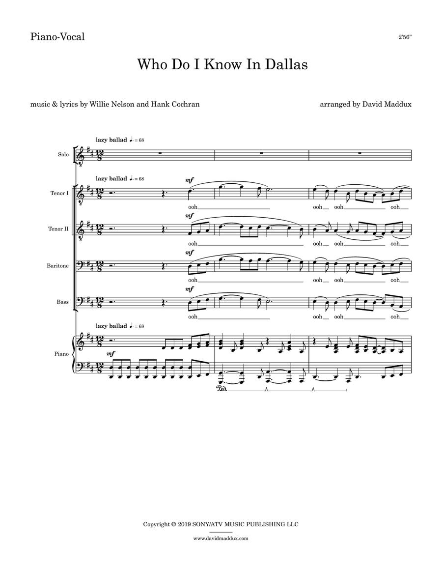 Who Do I Know In Dallas? by Willie Nelson TTBB - Digital Sheet Music