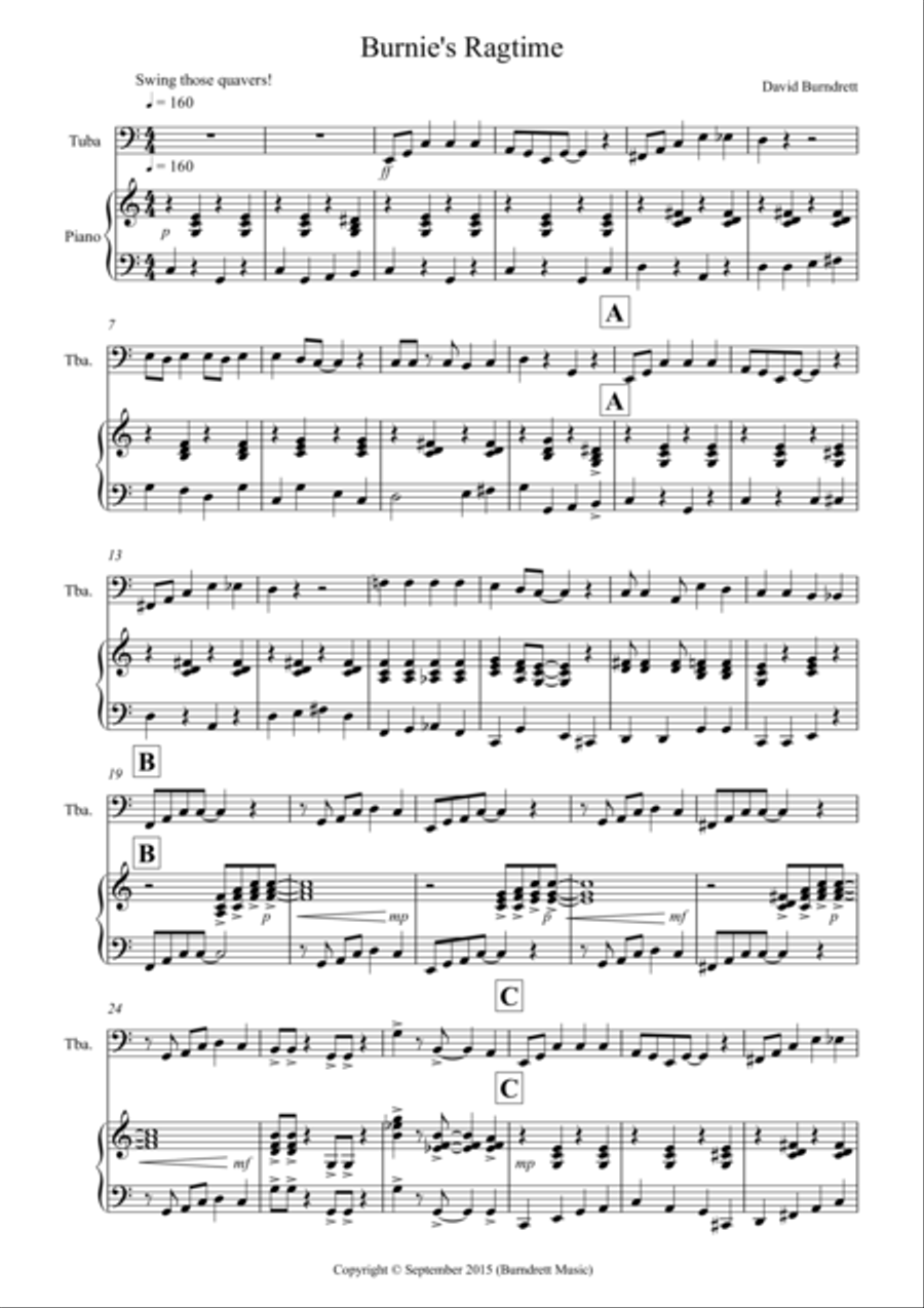 Burnie's Ragtime for Tuba and Piano Brass Duet scores gallery preview page 1