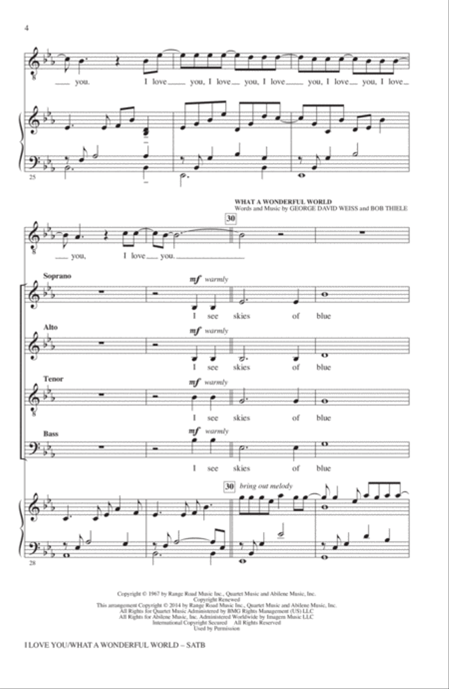 I Love You/What A Wonderful World 4-Part scores gallery preview page 3