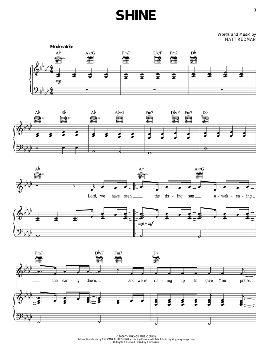 Shine Shine Piano, Vocal, Guitar scores gallery preview page 1