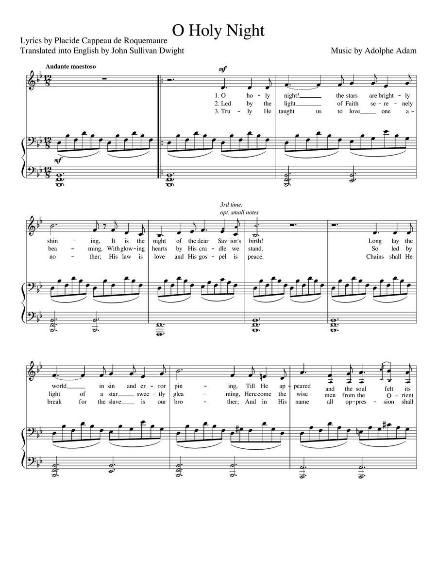 O Holy Night (Original Version) [Medium Low Voice; key: Bb] Low Voice scores gallery preview page 1