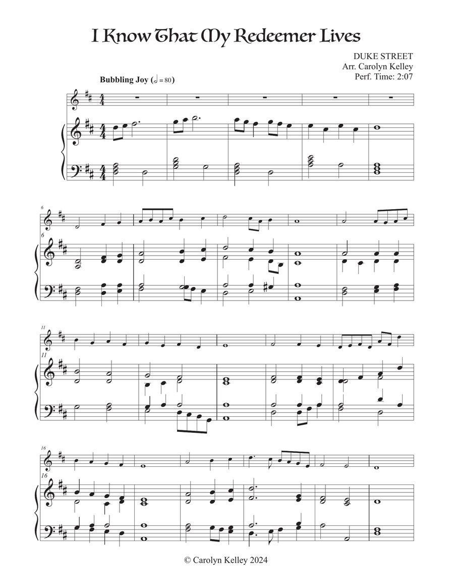 I Know That My Redeemer Lives (Hymn Tune: DUKE STREET) Flute Solo scores gallery preview page 1