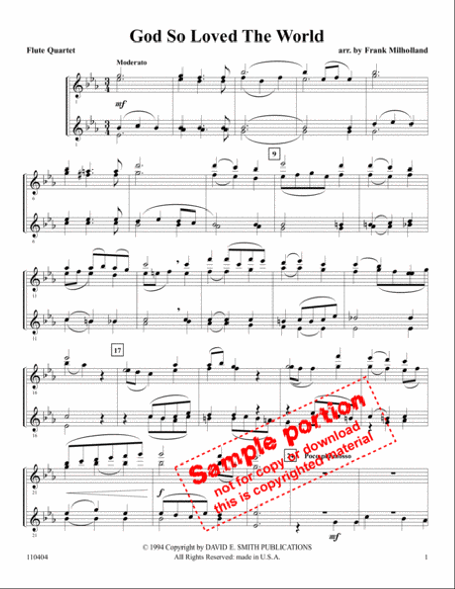God So Loved The World (unacc) Flute Quartet scores gallery preview page 2