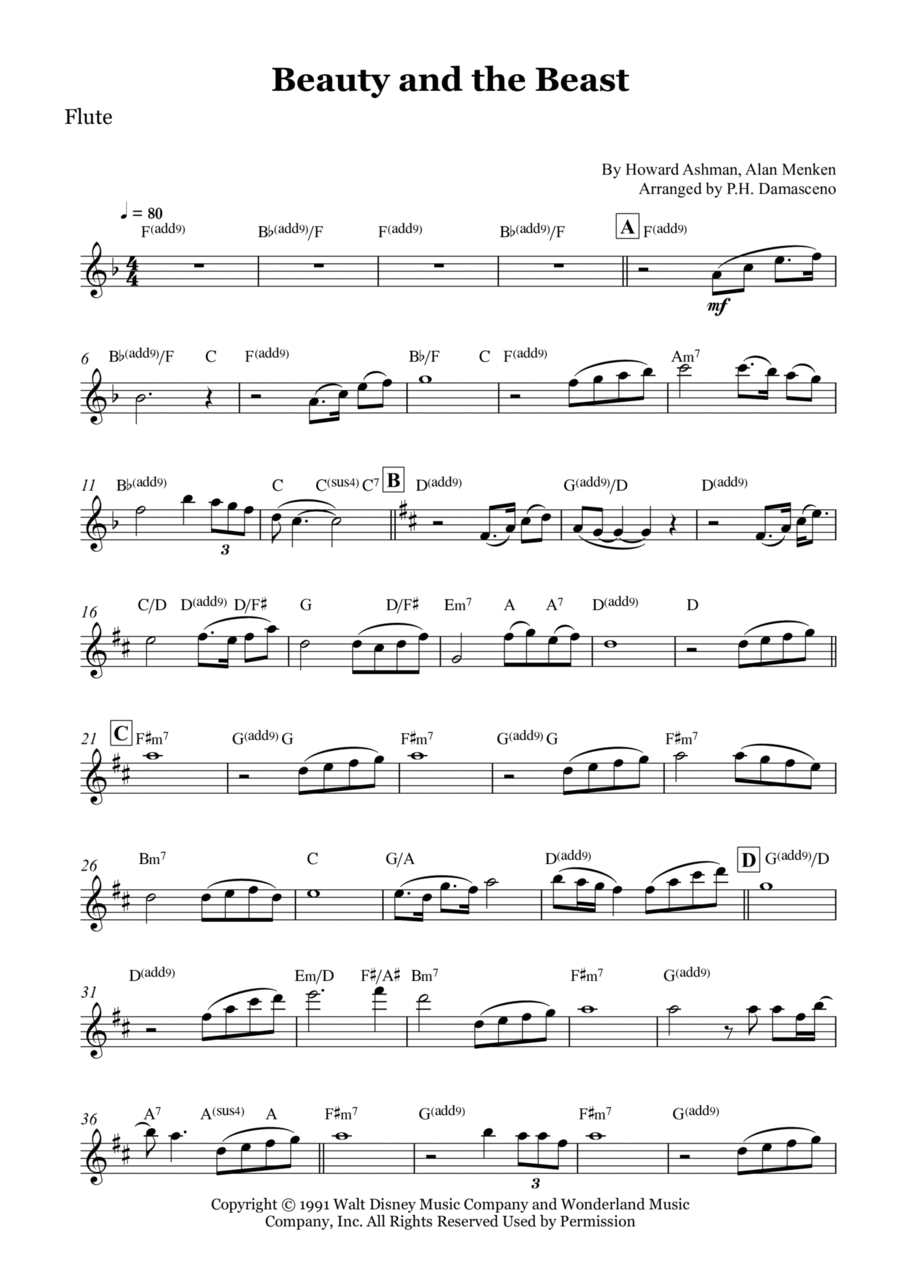 Beauty And The Beast Flute Solo scores gallery preview page 1