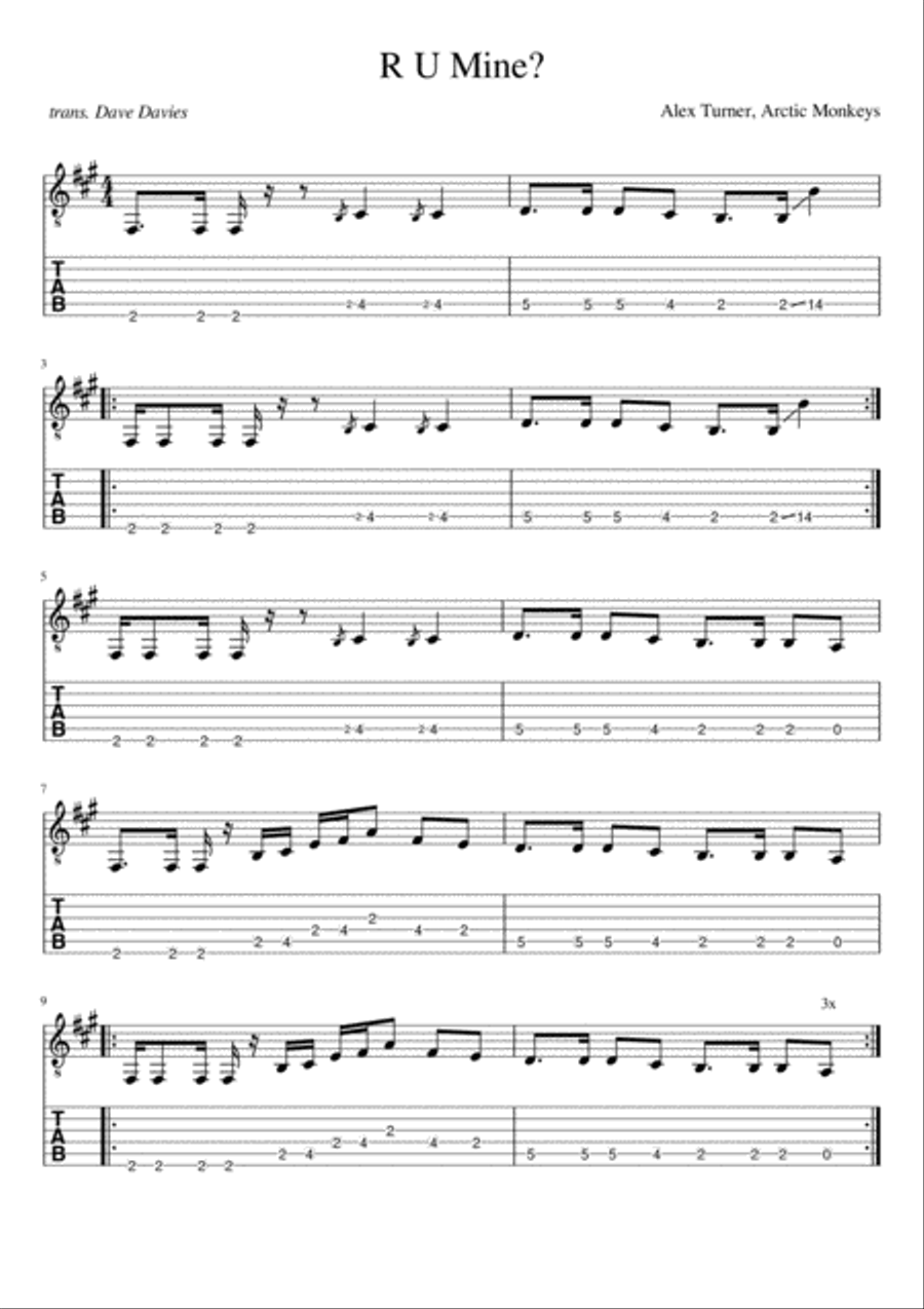 R U Mine? Guitar Tablature scores gallery preview page 1