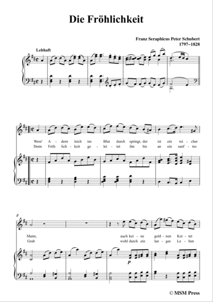 Schubert-Die Fröhlichkeit,in D Major,for Voice&Piano Voice scores gallery preview page 3