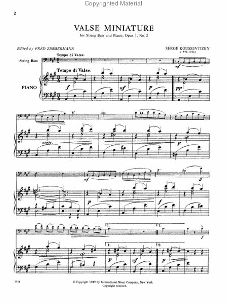 Valse Miniature, Opus 1, No. 2 (Solo Tuning) Double Bass scores gallery preview page 2