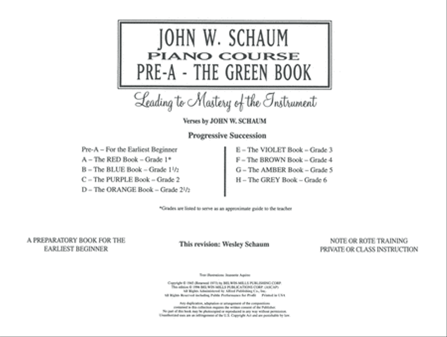 John W. Schaum Piano Course: Pre-A - The Green Book