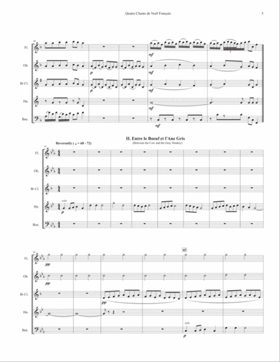 Quatre Chants de Noël Français (Four French Carols) for Woodwind Quintet Woodwind Quintet scores gallery preview page 5