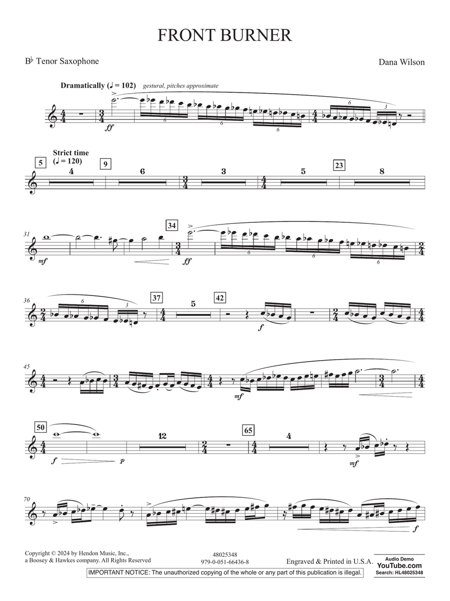 Front Burner - Bb Tenor Saxophone Concert Band scores gallery preview page 1