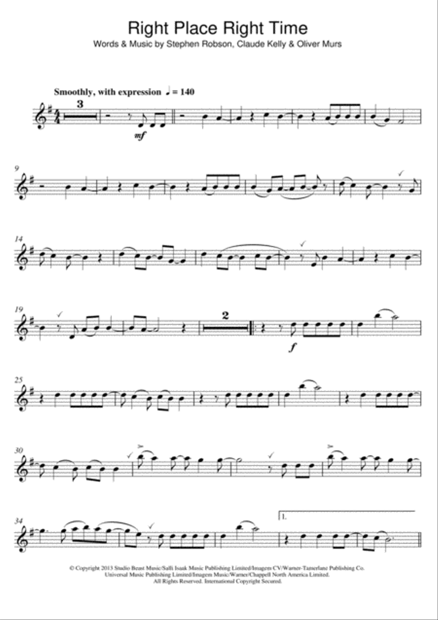 Right Place Right Time Right Place Right Time Clarinet Solo scores gallery preview page 1