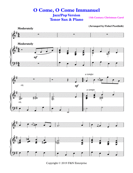 "O Come, O Come Immanuel"-Tenor Sax and Piano-Video image number null