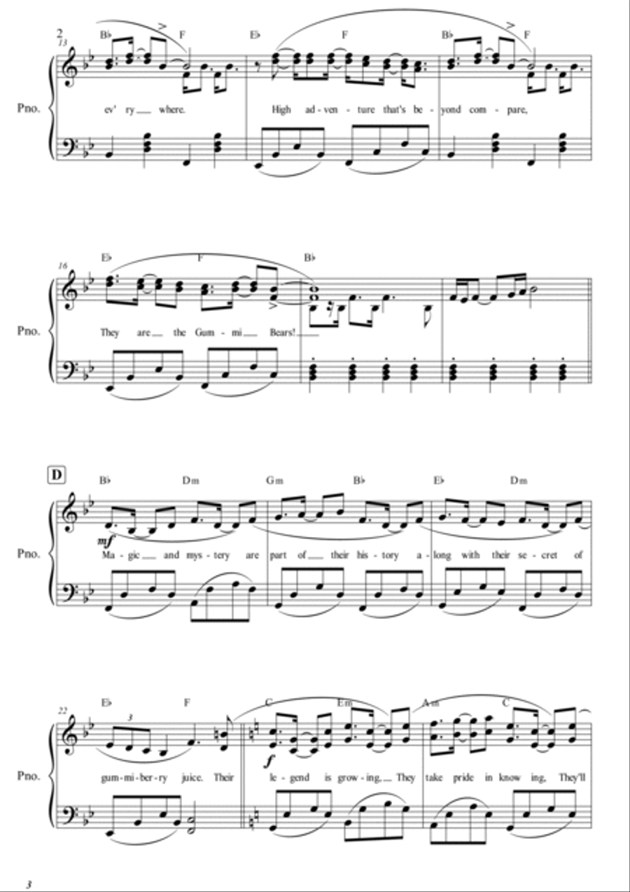 Gummi Bears Theme Piano, Vocal, Guitar scores gallery preview page 2
