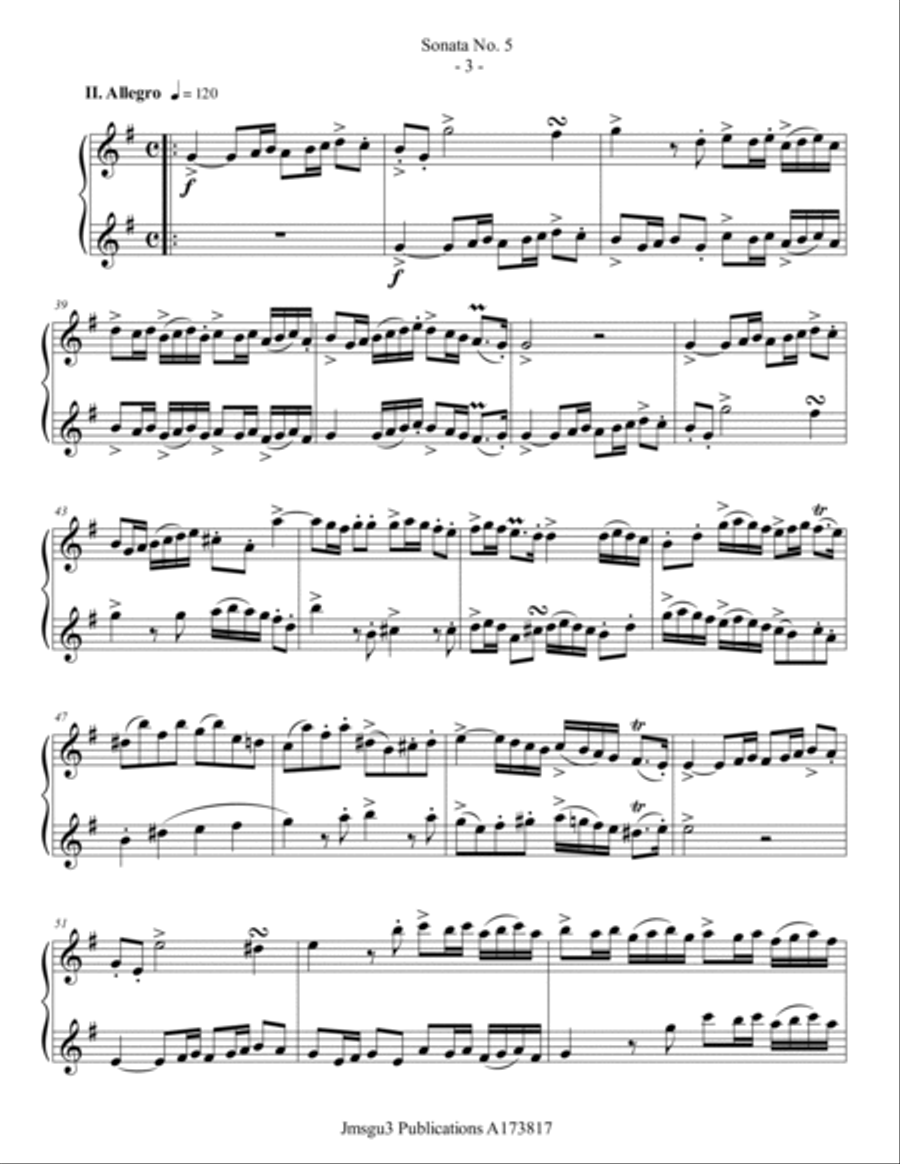 Loeillet: Sonata No. 5 for Alto Flute Duo Flute Duet scores gallery preview page 3