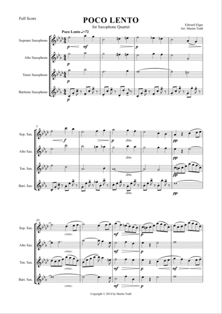 Poco Lento for Saxophone Quartet (SATB) Saxophone Quartet scores gallery preview page 2