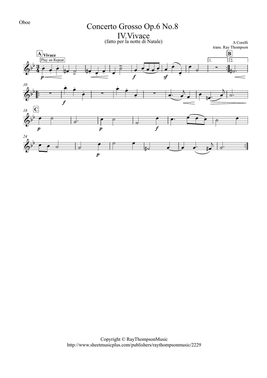 Corelli: Concerto Grosso Op.6 No.8 (Christmas Concerto) Mvt.IV Vivace - wind quintet Woodwind Quintet scores gallery preview page 3