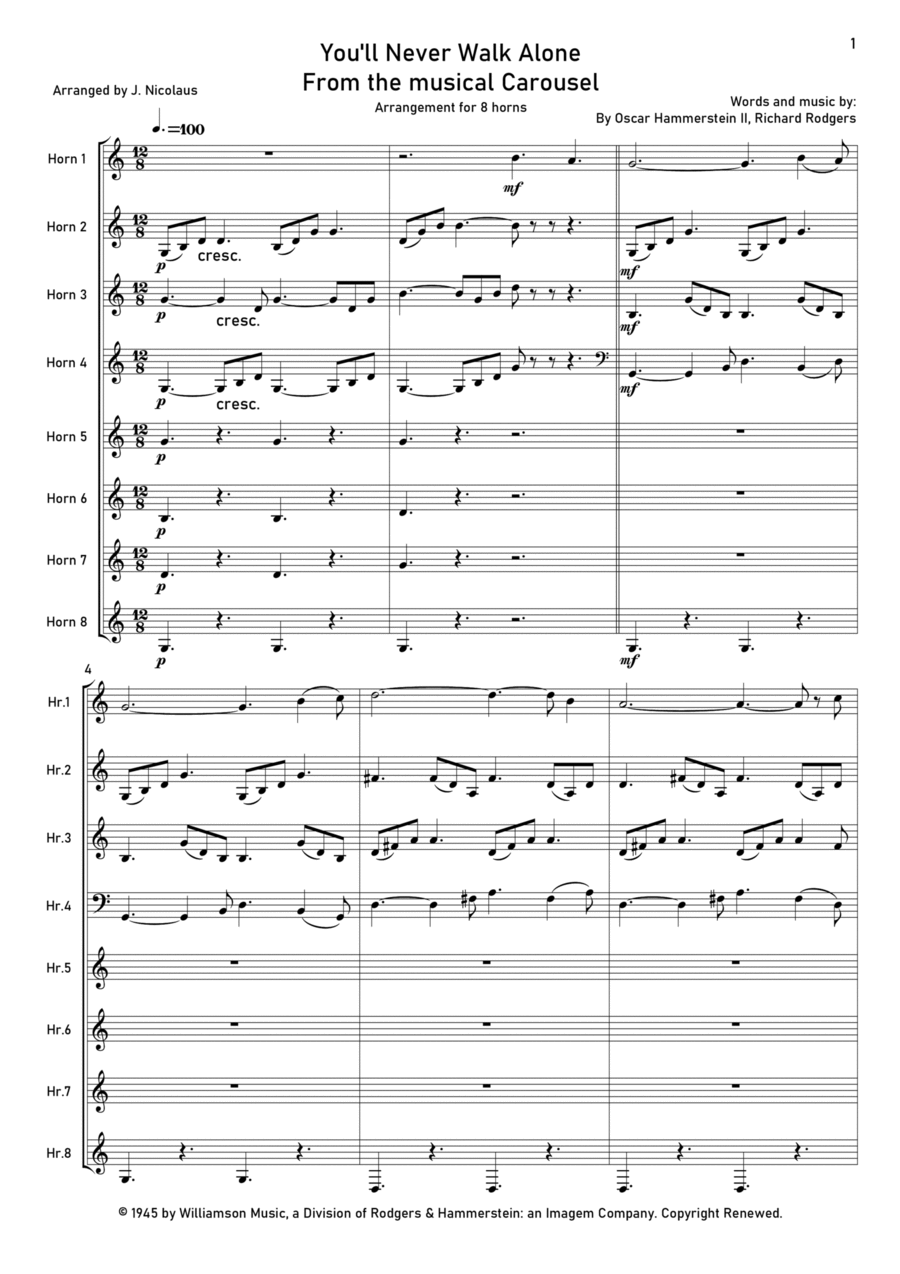 You'll Never Walk Alone Horn scores gallery preview page 1