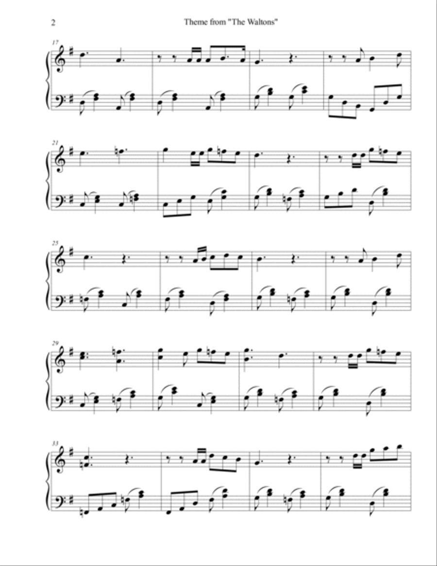 Theme From The Waltons Piano Solo scores gallery preview page 2