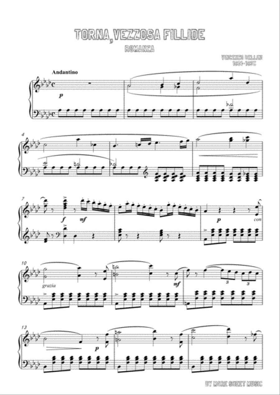 Bellini-Torna,vezzosa fillide in A flat Major,for voice and piano Voice Solo scores gallery preview page 3