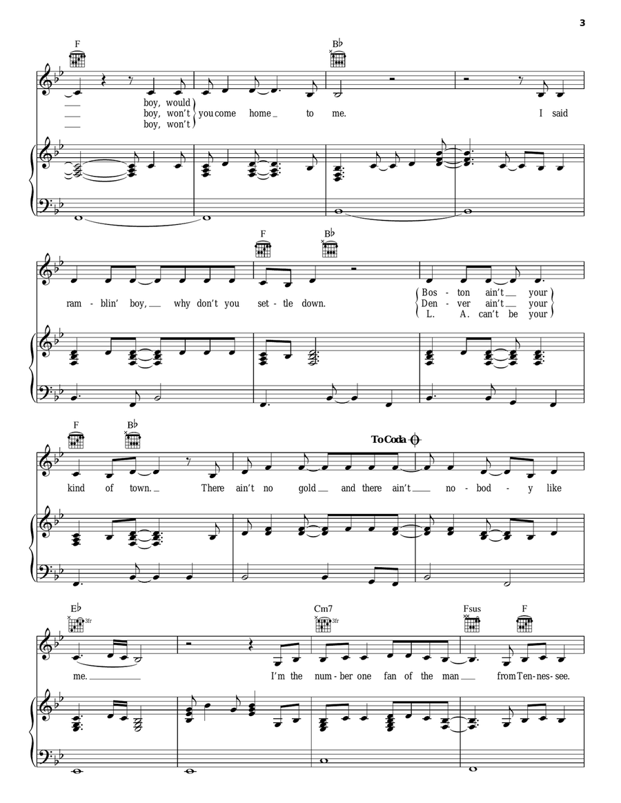 Please Come To Boston Piano, Vocal, Guitar scores gallery preview page 3