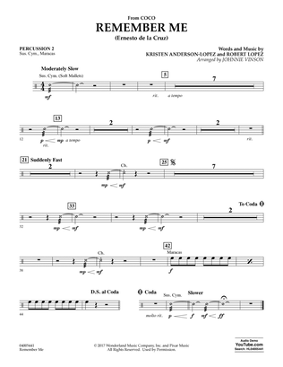 Book cover for Remember Me (from Coco) (arr. Johnnie Vinson) - Percussion 2