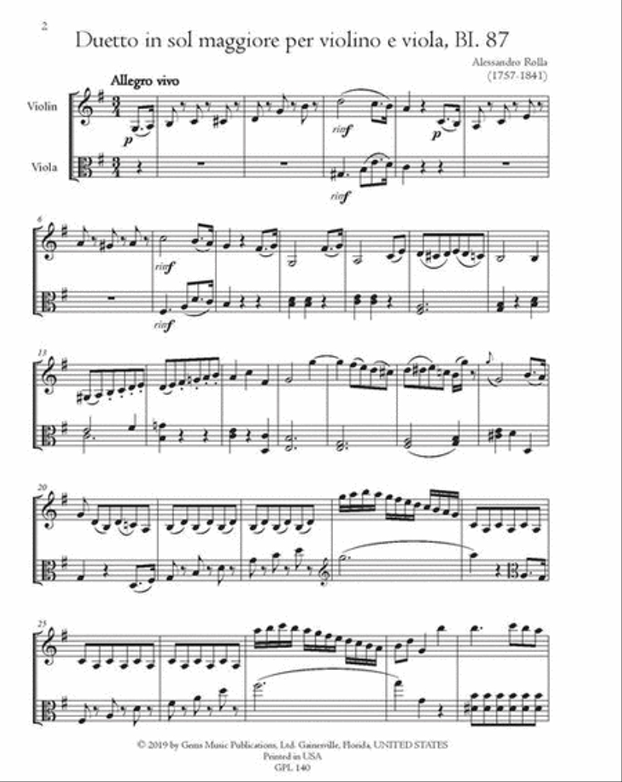 78 Violin-Viola Duets, BI. 33-110 Volume 15 (BI. 87-90) String Duet scores gallery preview page 2