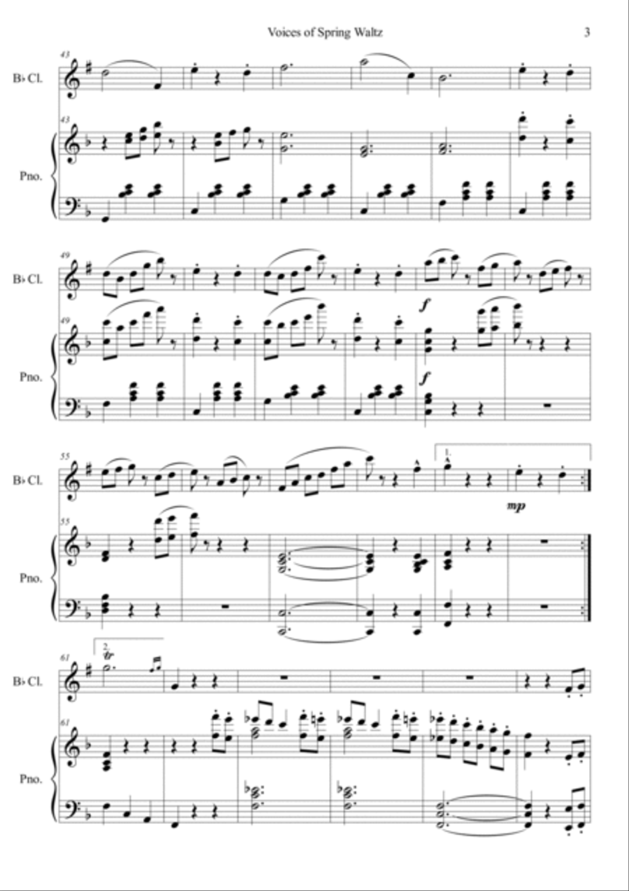 Voice of Spring Waltz Clarinet Solo scores gallery preview page 3
