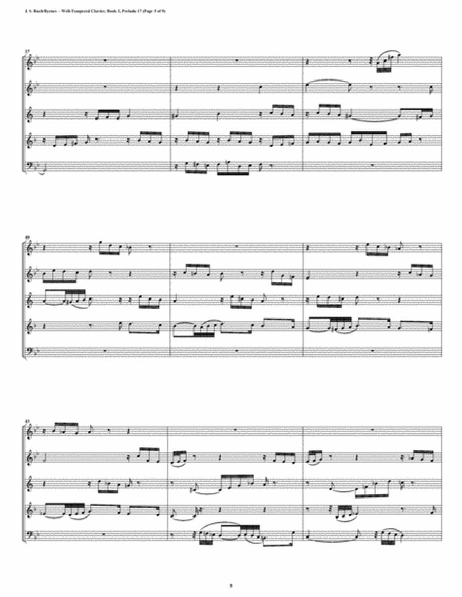 Prelude 17 from Well-Tempered Clavier, Book 2 (Woodwind Quintet) image number null