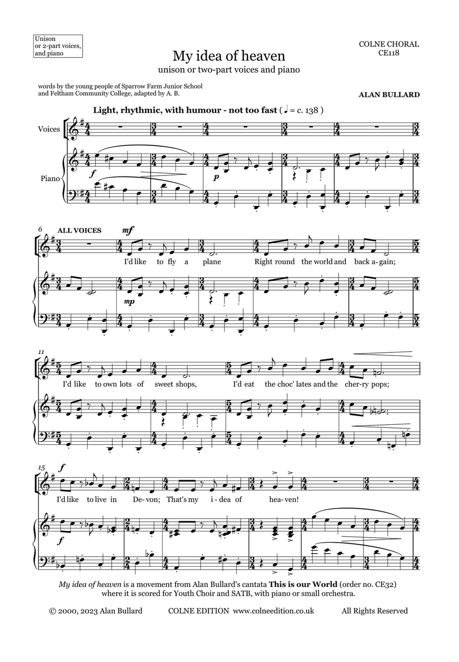 My idea of heaven (unison or two-part voices) Unison Choir scores gallery preview page 3