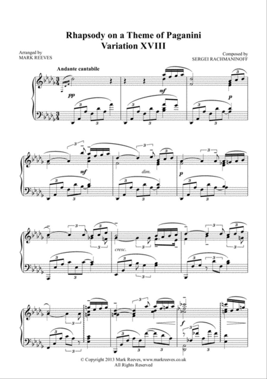 Rhapsody on a Theme of Paganini Variation 18 Piano Solo scores gallery preview page 1