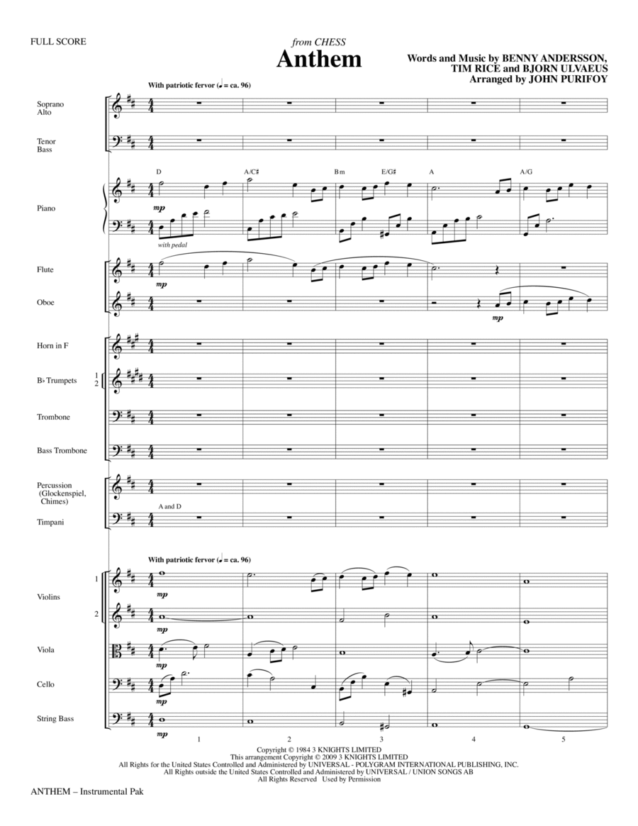 Anthem (from Chess) - Full Score Choir scores gallery preview page 1