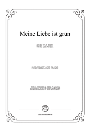 Book cover for Brahms-Meine Liebe ist grün in E Major,for voice and piano