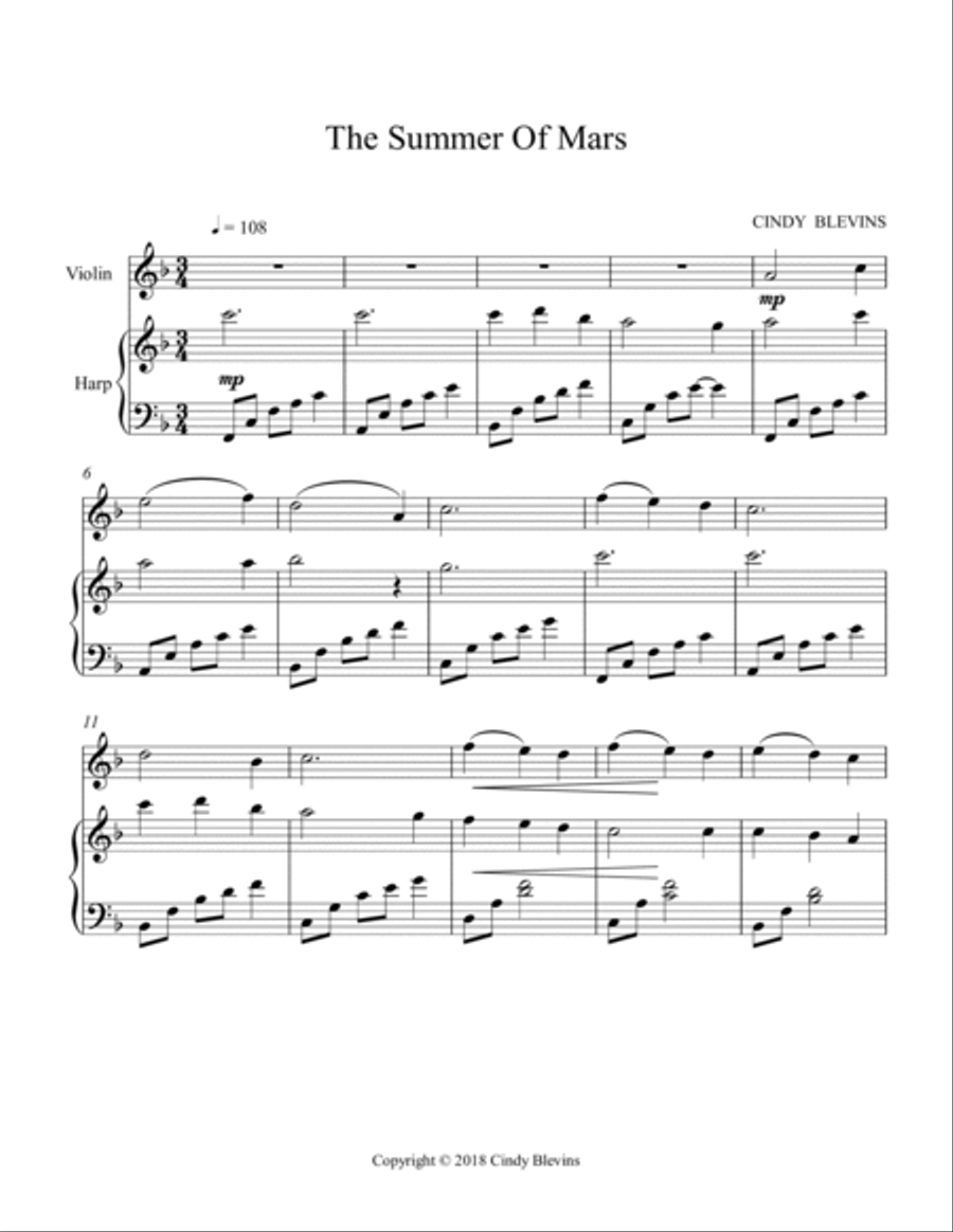 The Summer of Mars, for Harp and Violin String Duet scores gallery preview page 2