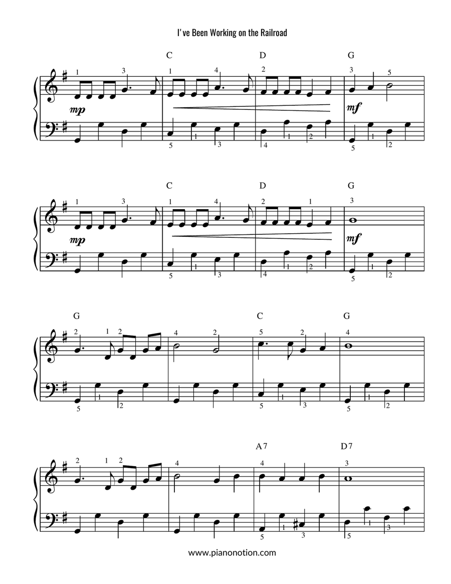 I've Been Working on the Railroad - The Eyes of Texas (Piano Solo) Easy Piano scores gallery preview page 2