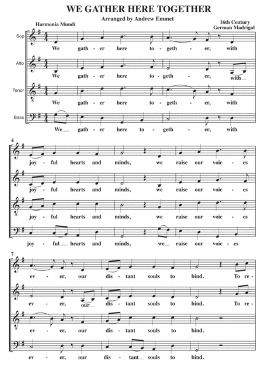 We Gather Here Together A Cappella SATB 4-Part scores gallery preview page 1