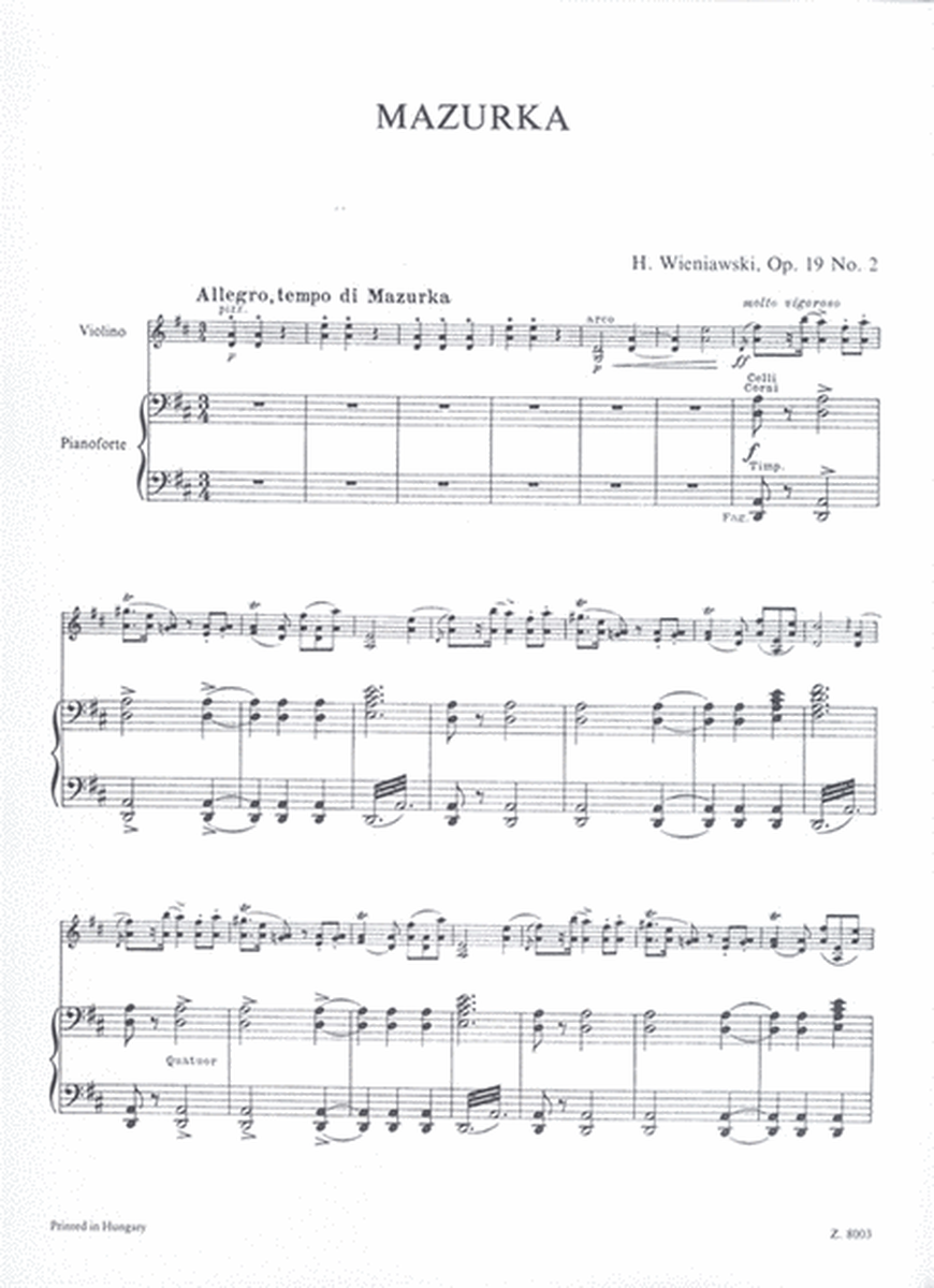 Mazurka op. 19 No. 2 für Violine mit Klavierbegle