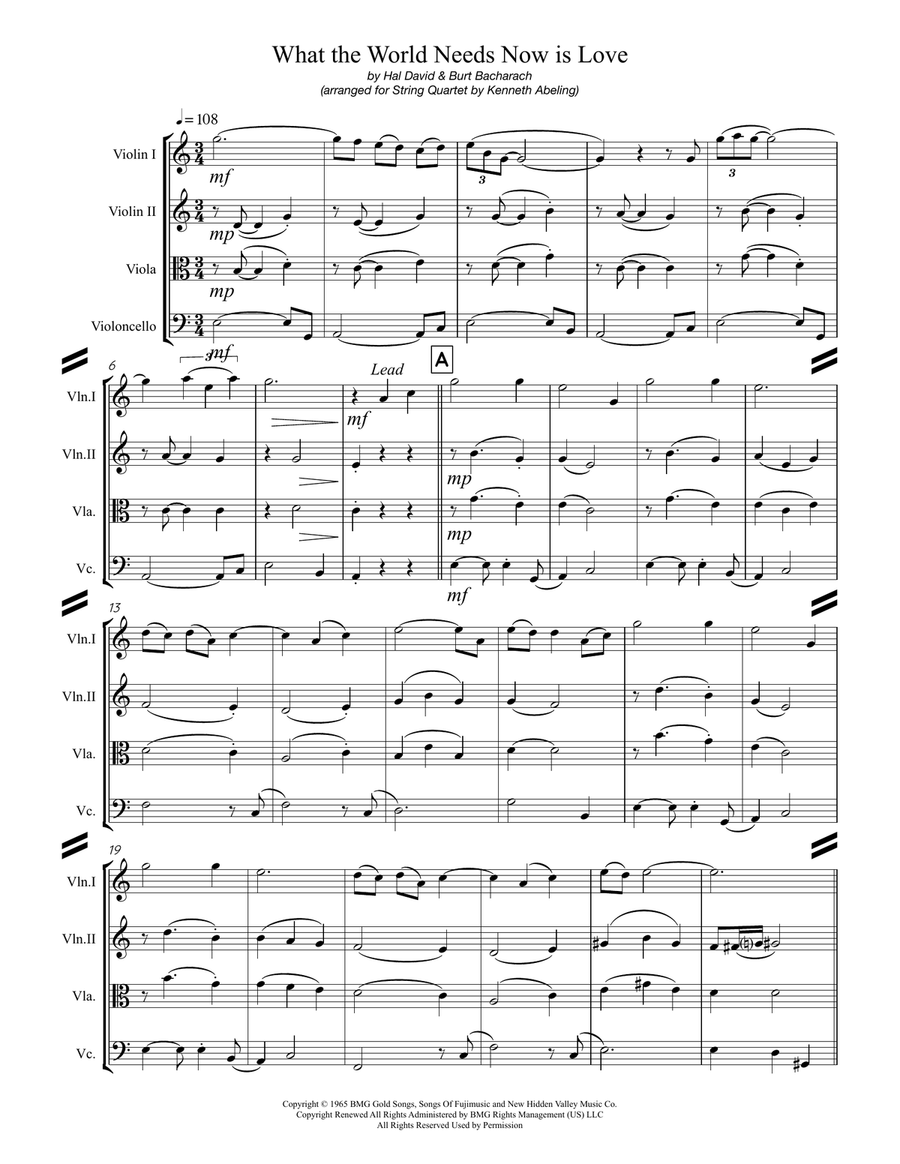 What The World Needs Now Is Love String Quartet scores gallery preview page 2