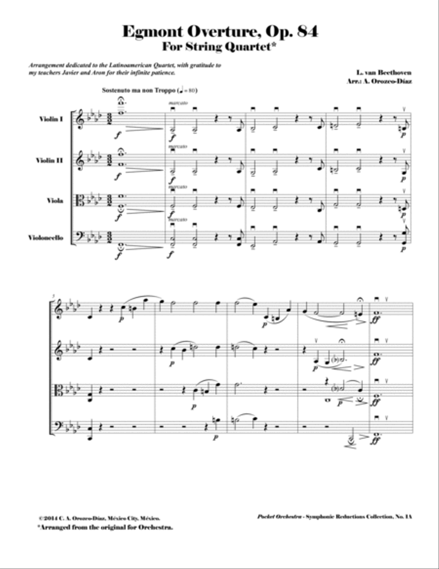 Beethoven - Egmont Overture, Op. 84 - String Quartet Arrangement - Score image number null