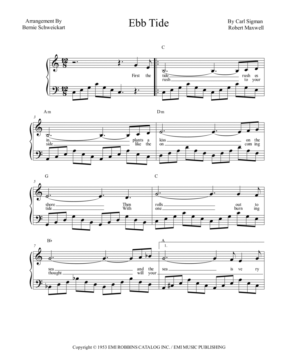 Ebb Tide Ebb Tide Piano, Vocal, Guitar scores gallery preview page 1