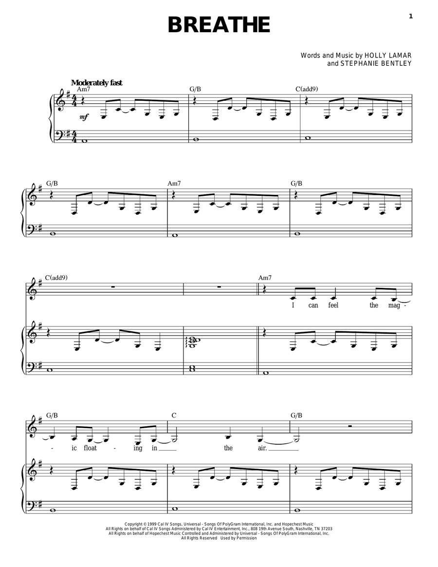 Breathe Breathe Piano, Vocal scores gallery preview page 1